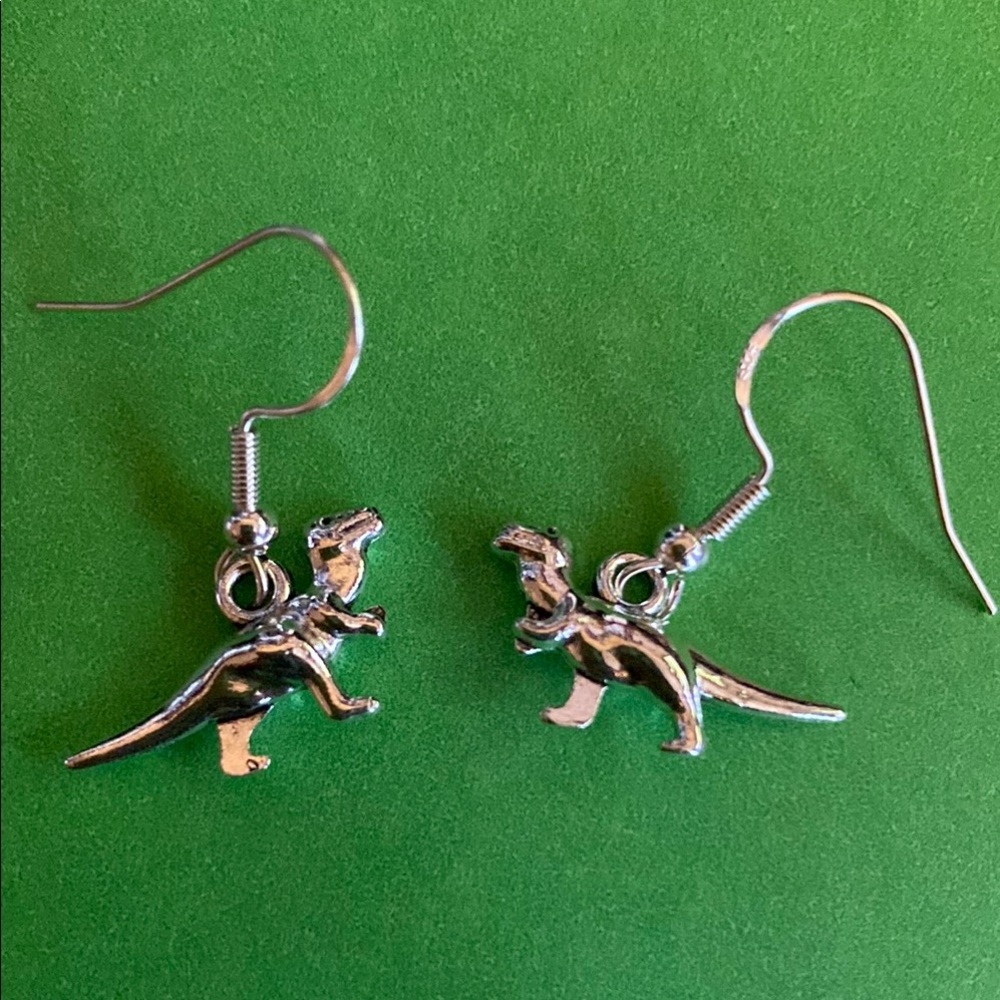 Silver Dinosaur Earrings